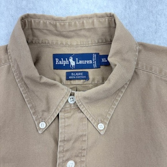 Ralph Lauren OCBD Button Down Shirt Men XL Tan Balire Long Sleeve Pony Logo - Picture 3 of 7